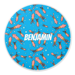 Cute funny pink squid cartoon pattern ceramic knob