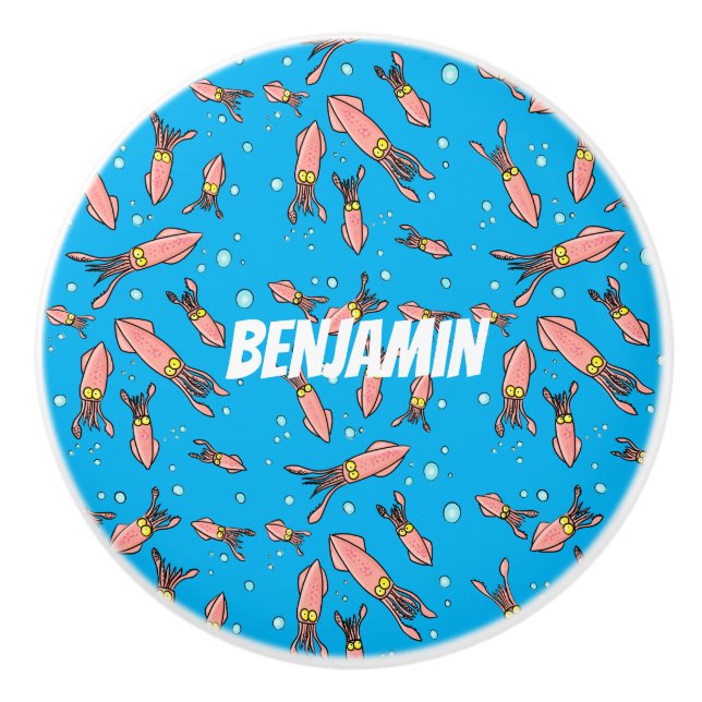 Cute funny pink squid cartoon pattern ceramic knob (Front)