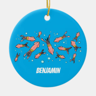 Cute funny pink squid cartoon pattern ceramic ornament