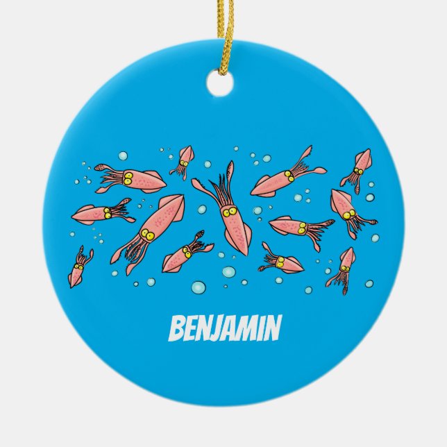 Cute funny pink squid cartoon pattern ceramic ornament (Front)