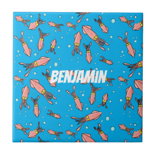Cute funny pink squid cartoon pattern ceramic tile