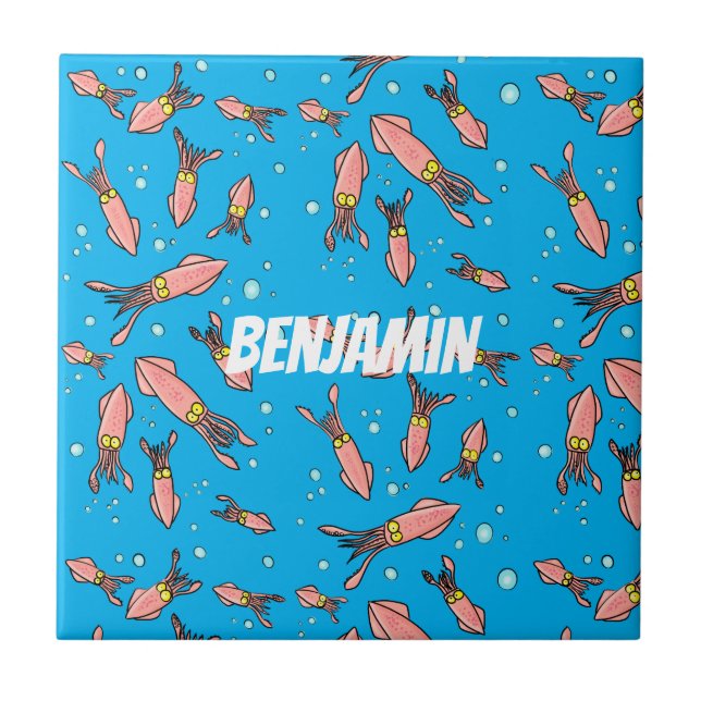Cute funny pink squid cartoon pattern ceramic tile (Front)