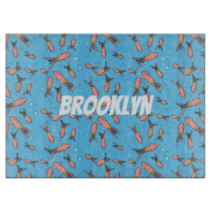 Cute funny pink squid cartoon pattern cutting board