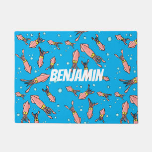 Cute funny pink squid cartoon pattern doormat