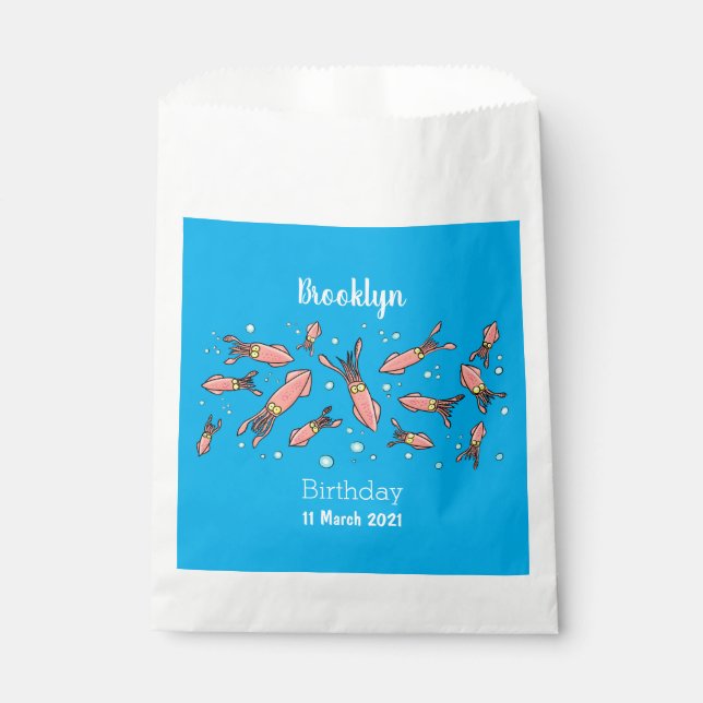 Cute funny pink squid cartoon pattern favour bag (Front)