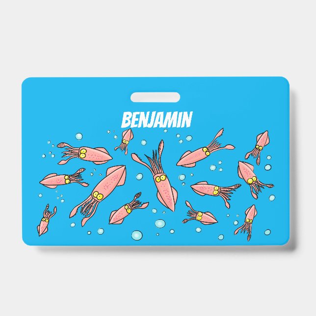 Cute funny pink squid cartoon pattern ID badge (Front)