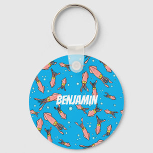 Cute funny pink squid cartoon pattern key ring