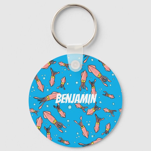 Cute funny pink squid cartoon pattern key ring (Front)