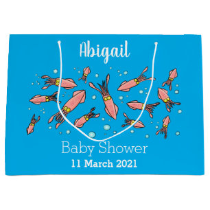 Cute funny pink squid cartoon pattern large gift bag