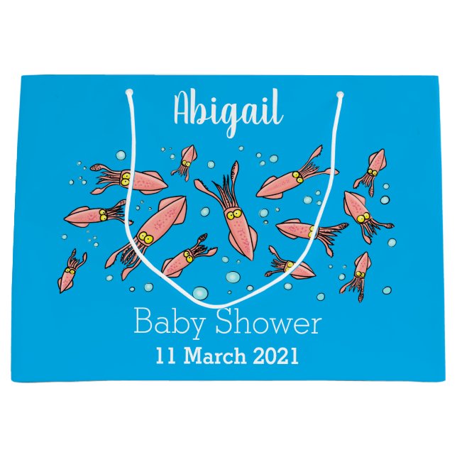 Cute funny pink squid cartoon pattern large gift bag (Front)