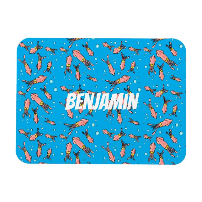 Cute funny pink squid cartoon pattern magnet (Horizontal)