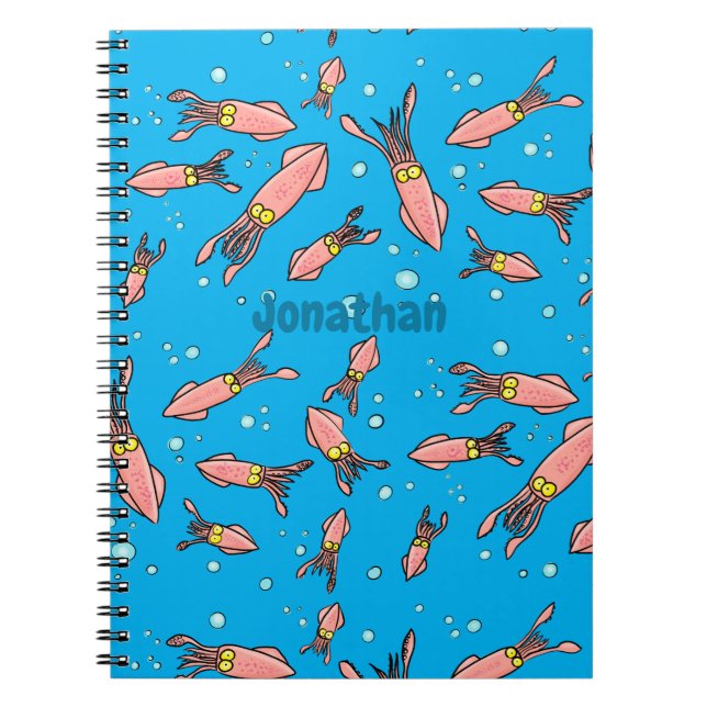 Cute funny pink squid cartoon pattern notebook (Front)