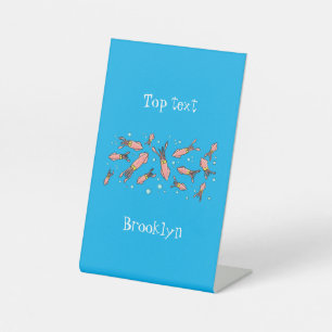 Cute funny pink squid cartoon pattern pedestal sign