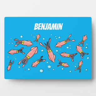 Cute funny pink squid cartoon pattern plaque