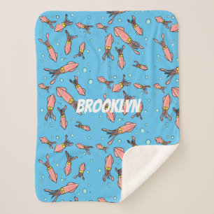 Cute funny pink squid cartoon pattern sherpa blanket