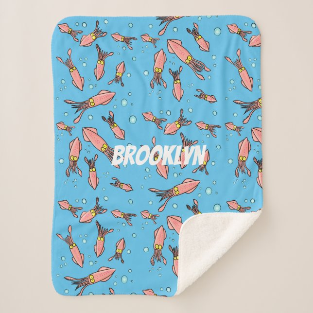 Cute funny pink squid cartoon pattern  sherpa blanket (Front)