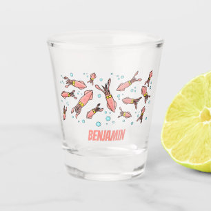 Cute funny pink squid cartoon pattern shot glass