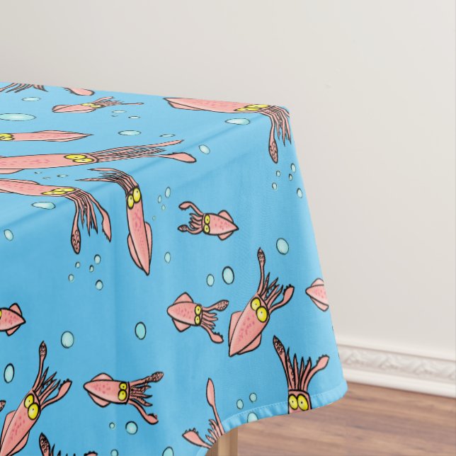 Cute funny pink squid cartoon pattern tablecloth (In Situ)