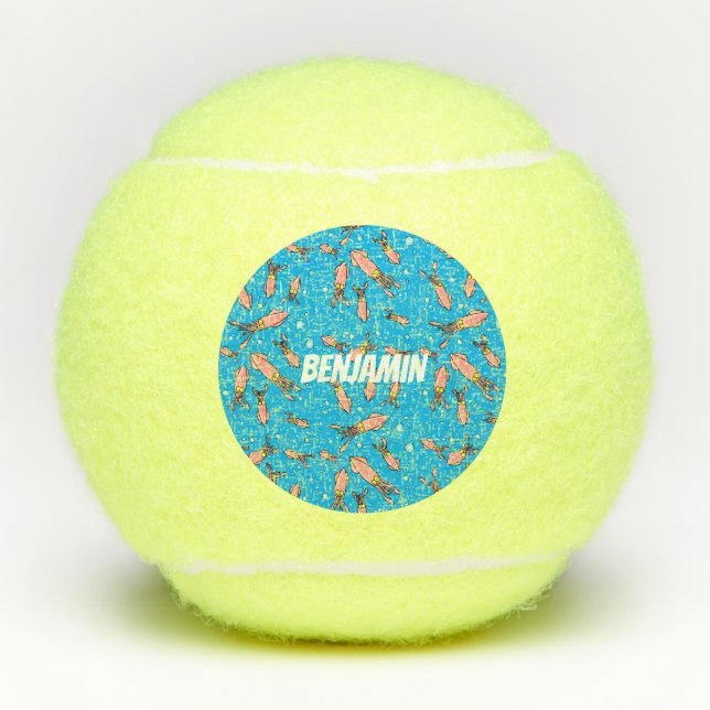 Cute funny pink squid cartoon pattern tennis balls (Front)