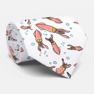 Cute funny pink squid cartoon pattern tie