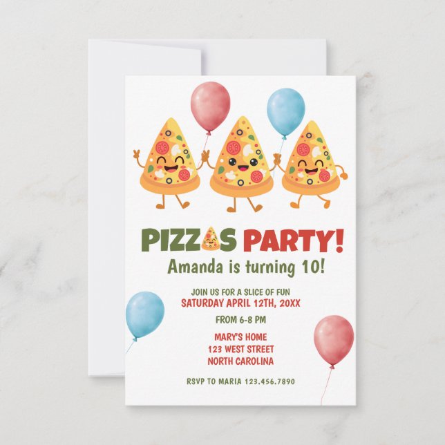 Cute Funny Pizza Kid Birthday Party Invitation (Front)