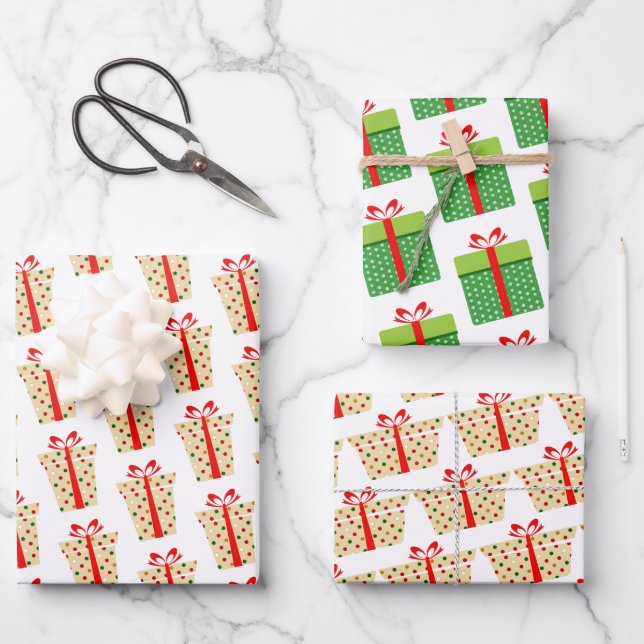 Cute Funny Polka Dots Christmas Gift Box Pattern Wrapping Paper Sheet (Front)