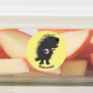Cute funny porcupine playing banjo cartoon