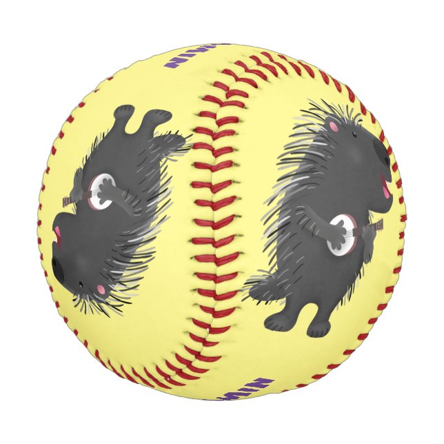Cute funny porcupine playing banjo cartoon baseball (Angled)