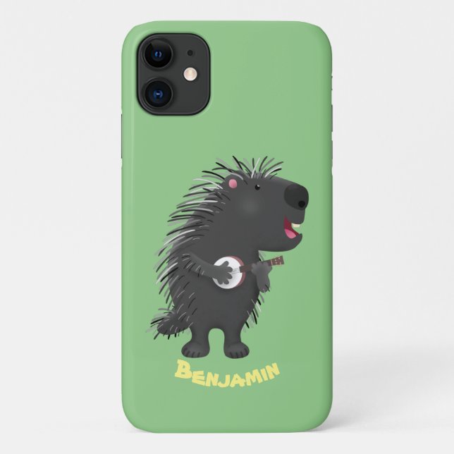 Cute funny porcupine playing banjo cartoon Case-Mate iPhone case (Back)