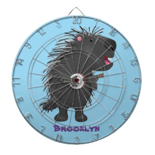 Cute funny porcupine playing banjo cartoon dartboard