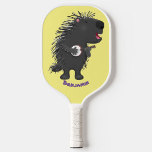 Cute funny porcupine playing banjo cartoon pickleball paddle