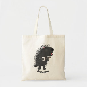 Cute funny porcupine playing banjo cartoon tote bag