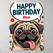 Cute Funny Pug Dog Happy Birthday