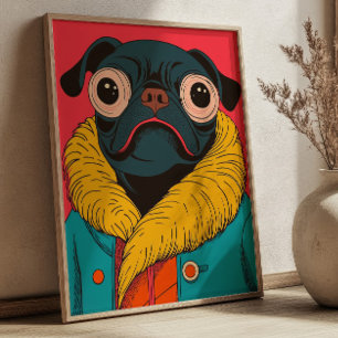 Cute Funny Pug Illustration Funky Dog Poster