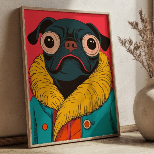 Cute Funny Pug Illustration Funky Dog Poster (Creator Uploaded)