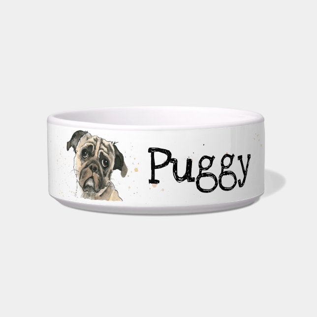 Cute funny Pug painting Speckled customisable Bowl (Front)