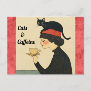 Cute Funny Pun Cats and Caffeine Coffee Postcard