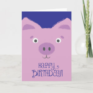 Cute, Funny Purple Pig Birthday Card