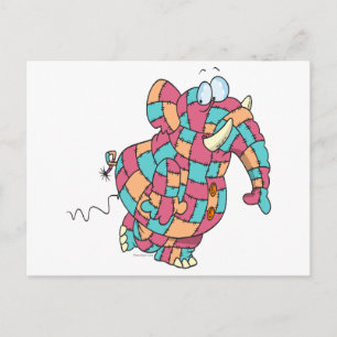 cute funny quilted patchwork elephant postcard