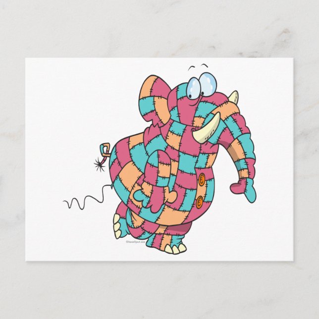cute funny quilted patchwork elephant postcard (Front)