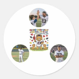 Cute Funny Quotes Lion Football Dad Photo Classic Round Sticker