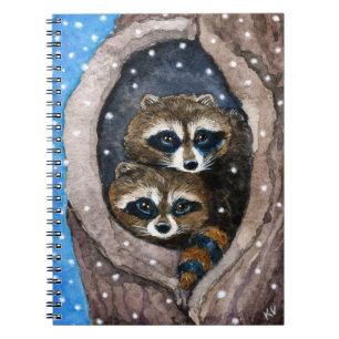 Cute funny raccoons winter snow Notebook