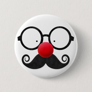 Cute funny red nose round black glasses moustache 6 cm round badge