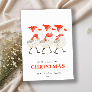 Cute Funny Red Winter Quacking Christmas Ducks  Holiday Card