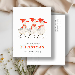 Cute Funny Red Winter Quacking Christmas Ducks  Holiday Postcard