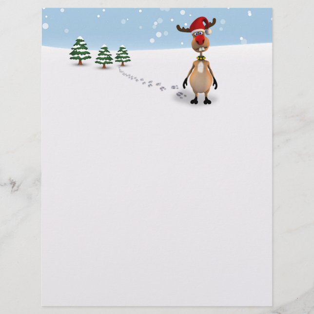 Cute Funny Reindeer Christmas Tree - Letterhead (Front)