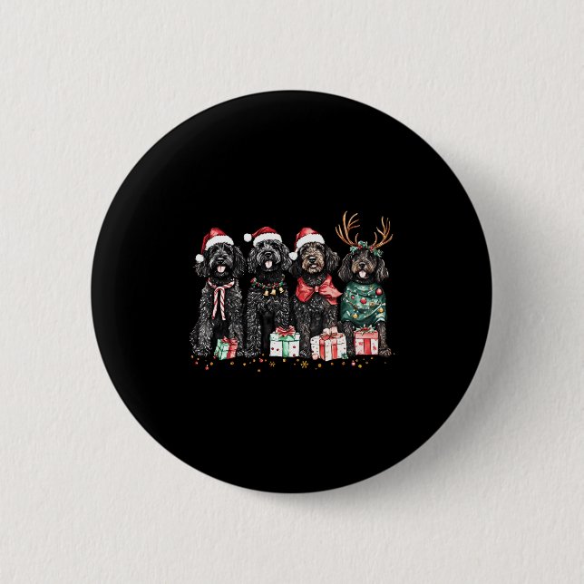 Cute Funny Reindeer Santa Black Goldendoodle Dogs  6 Cm Round Badge (Front)