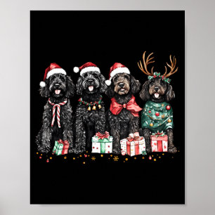 Cute Funny Reindeer Santa Black Goldendoodle Dogs Poster