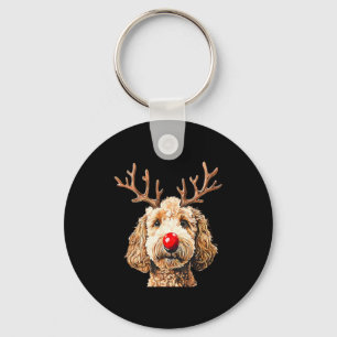 Cute Funny Reindeer Santa Goldendoodle Christmas T Key Ring