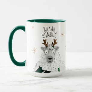 Cute Funny Reindeer Sheep 'Baaah Humbug' Pun Fun Mug